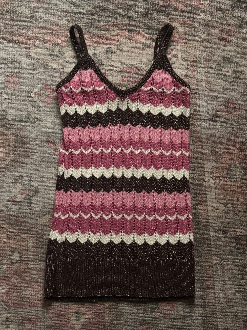 Y2K Sparkly Missoni-esque Pink and Brown Tank Top